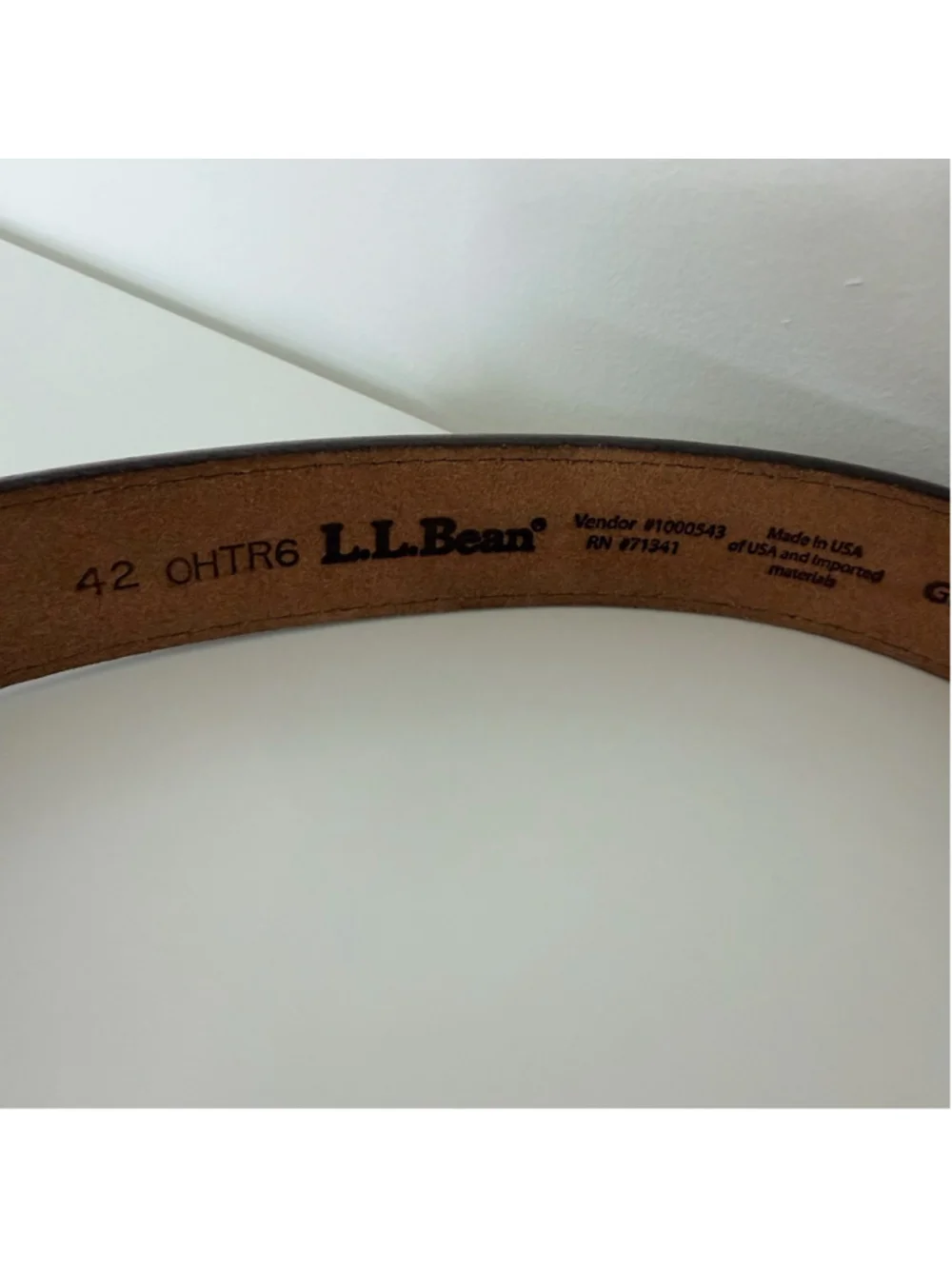 L.L.Bean Men's Brown Genuine Full Grain Leather Bullet Belt Size 42 USA Made